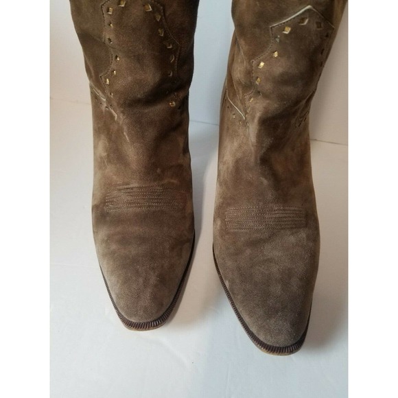 OTTORINO BOSSI women 36 Boots Tall Brown‎ Western Leather Suede Cowboy Italy 6 - Picture 3 of 11